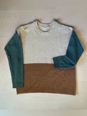 Colorblock Crewneck Sweater in Cream, Brown, and Green Warehouse One Size M